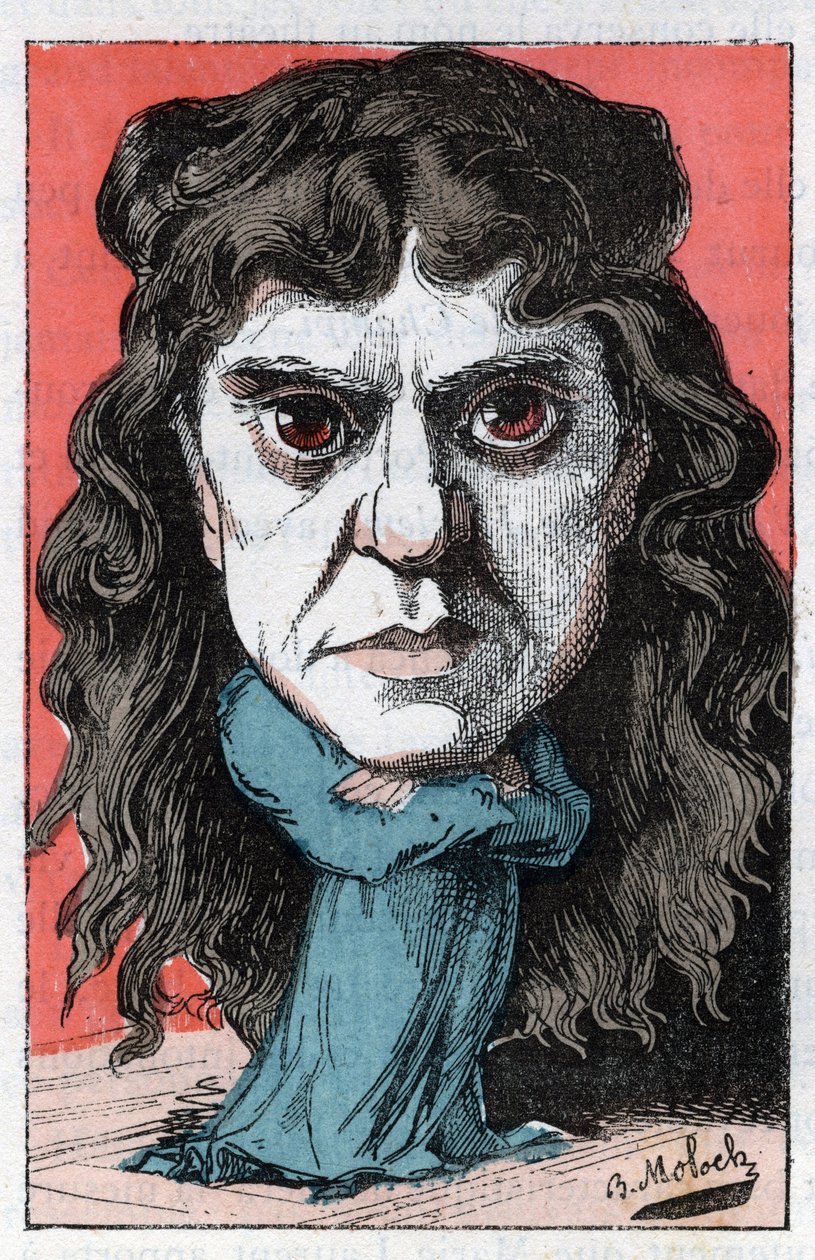 Retrato de Marie Laurent ou Marie LUGUET artista dramática francesa do século XIX em "Le Trombinoscope" de Touchatout, caricatura de B. Moloch de 1882 (1849-1909). Coleção particular. de Moloch
