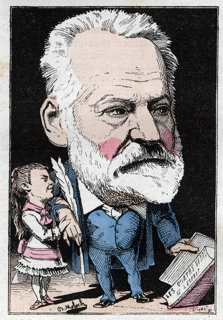 Retrato do escritor francês Victor Hugo (1802-1885) em "Le Trombinoscope" de Touchatout, caricatura de B. Moloch de 1882 (1849-1909). Coleção particular. de Moloch