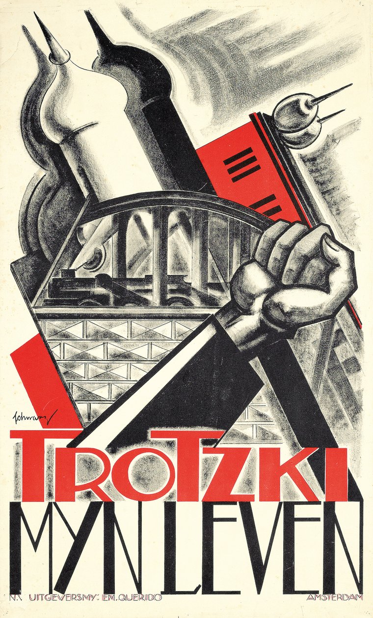 Cartaz publicitário sobre a autobiografia de Leon Trotsky, &39;My Life&39; (1930) de Mommie Schwarz