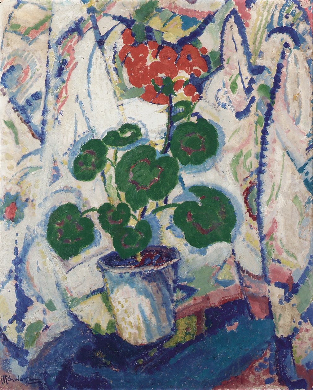 Flor ainda, vida, c.1914-16 (óleo a bordo) de Mommie Schwarz