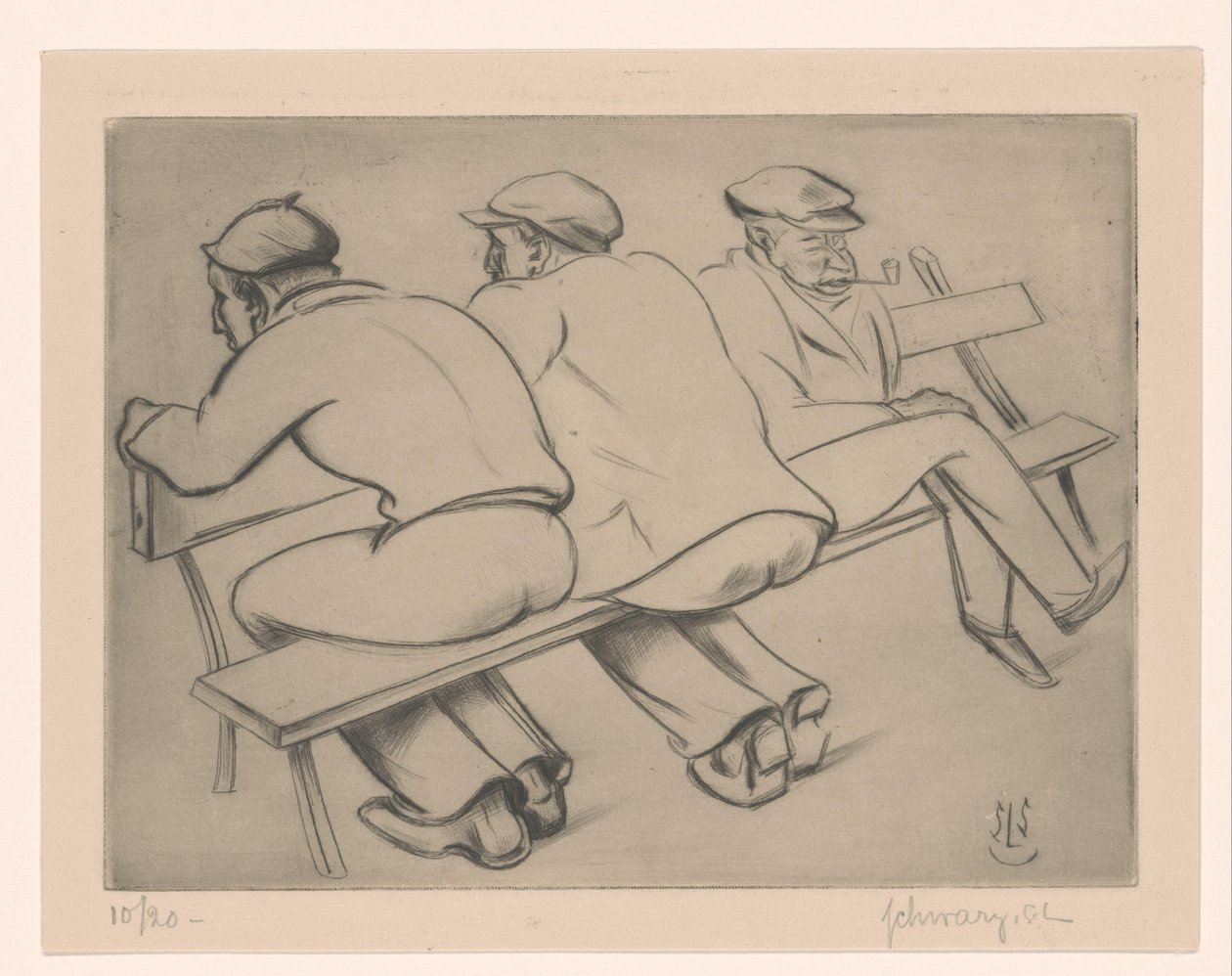 Três homens em um sofá de Mommie Schwarz (signed by artist)
