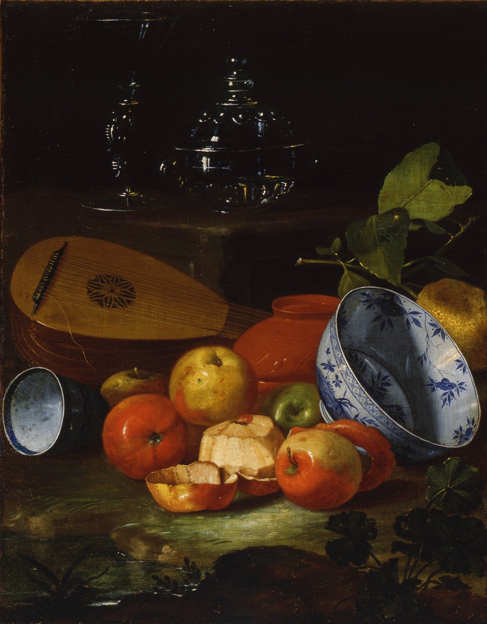 Bandolim, xícara e tigela, porcelana, maçãs, 1706 de Monari