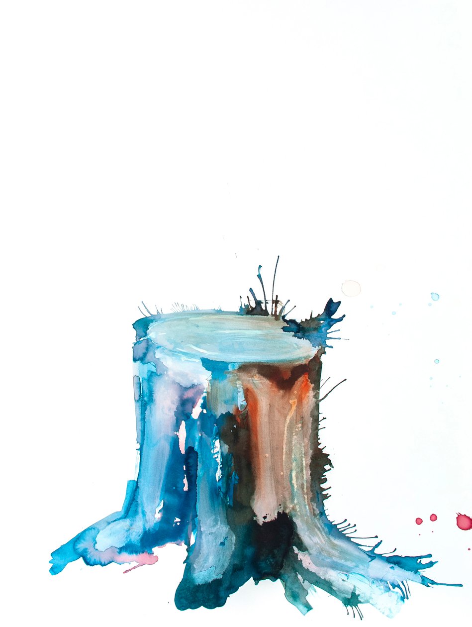 Blue Shoots, 2020 (tinta, sumo de beterraba e aguarela sobre papel Bockingford) de Monica Perez Vega