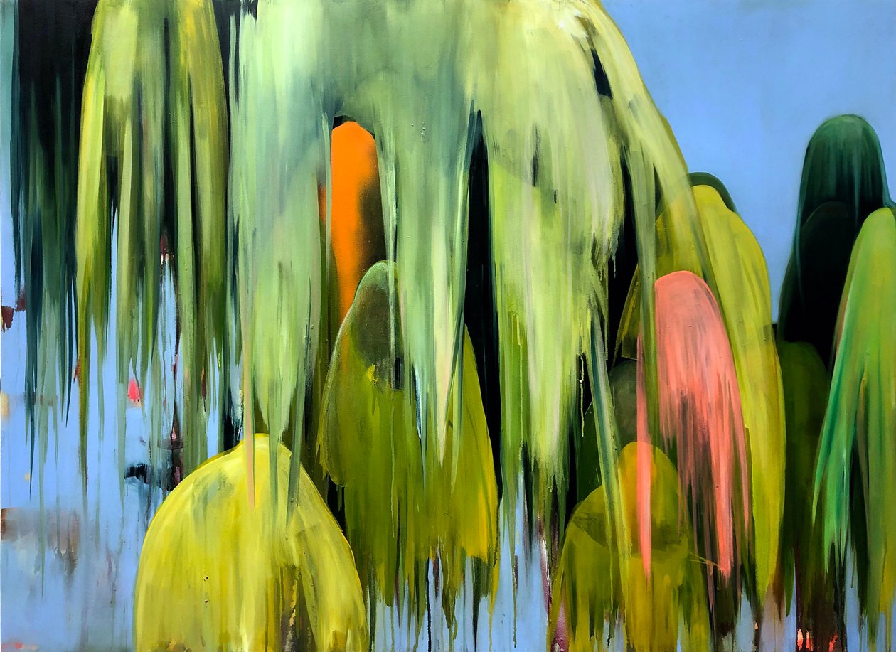 Salgueiro-chorão, 2019 (acrílico e tinta spray sobre tela) de Monica Perez Vega