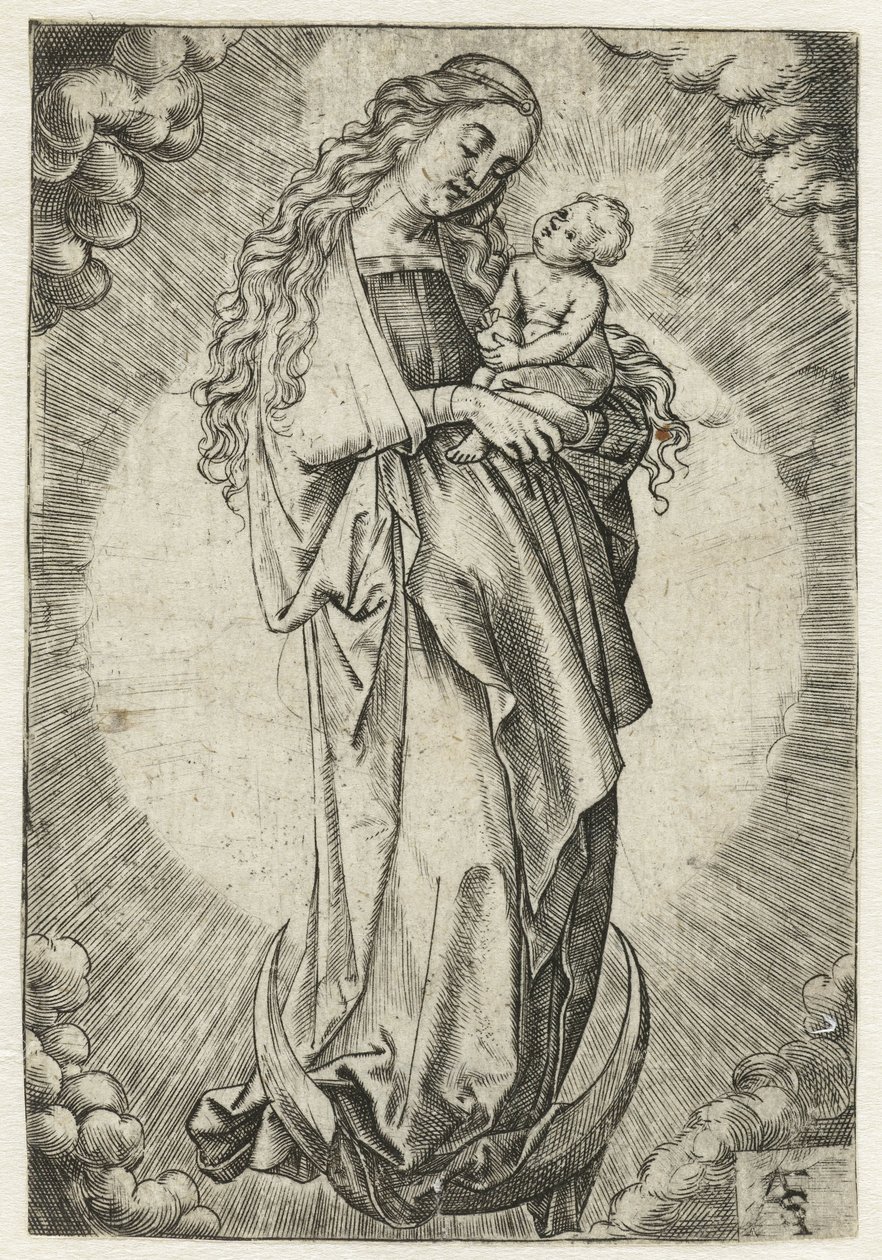 Maria com criança em uma lua crescente de Monogrammist ASF