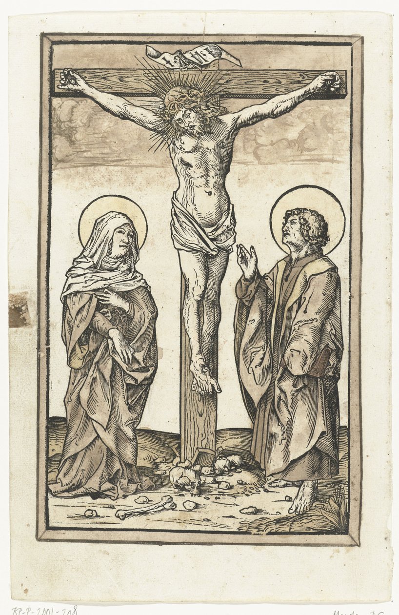 Cristo na cruz, com Maria e João de Monogrammist DS (graveur) (attributed to)
