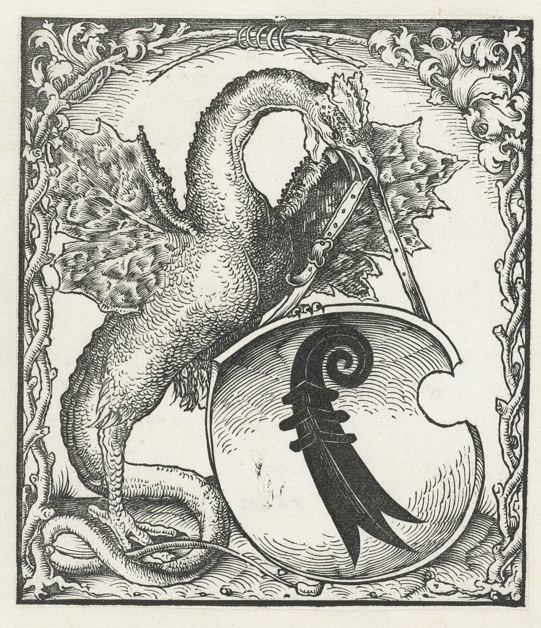 Dragão com o brasão de Basileia de Monogrammist DS (graveur) (attributed to)