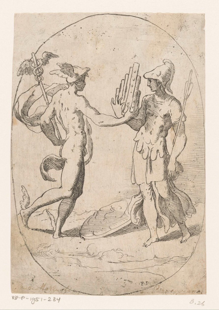 Mercúrio e Bellona de Monogrammist FP (Italië; 16e eeuw)