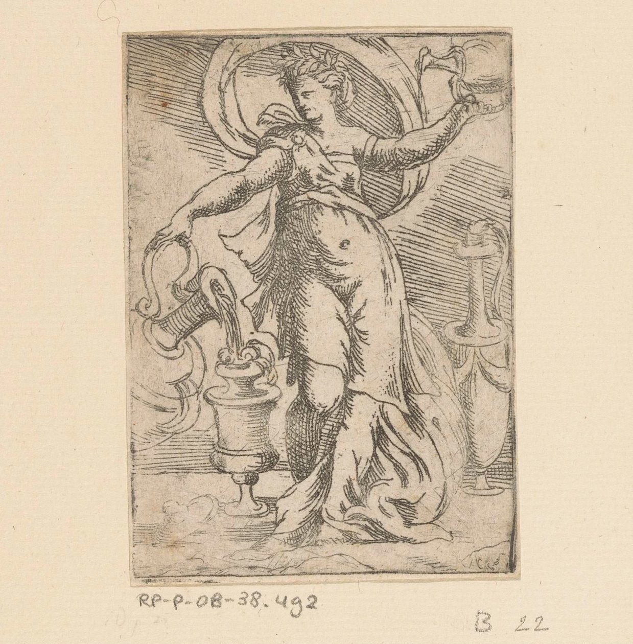 Mulher com jarros e jarros de Monogrammist FP (Italië; 16e eeuw)