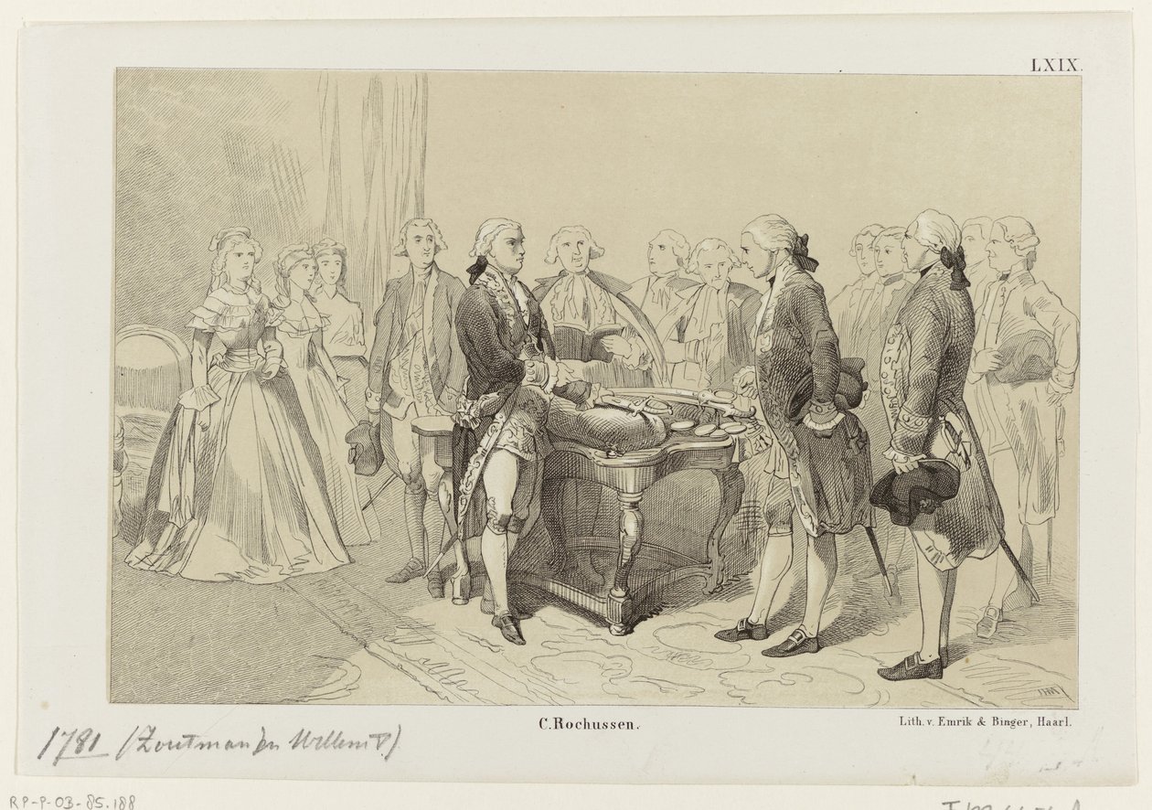 William V homenageia os heróis da batalha naval no Banco Dogger, 1781 de Monogrammist IHM