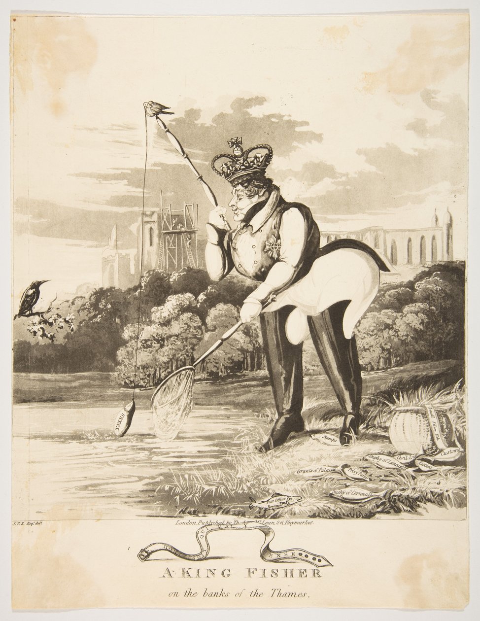 Um Rei Fisher nas margens do Tâmisa, 1827. de Monogrammist JVS