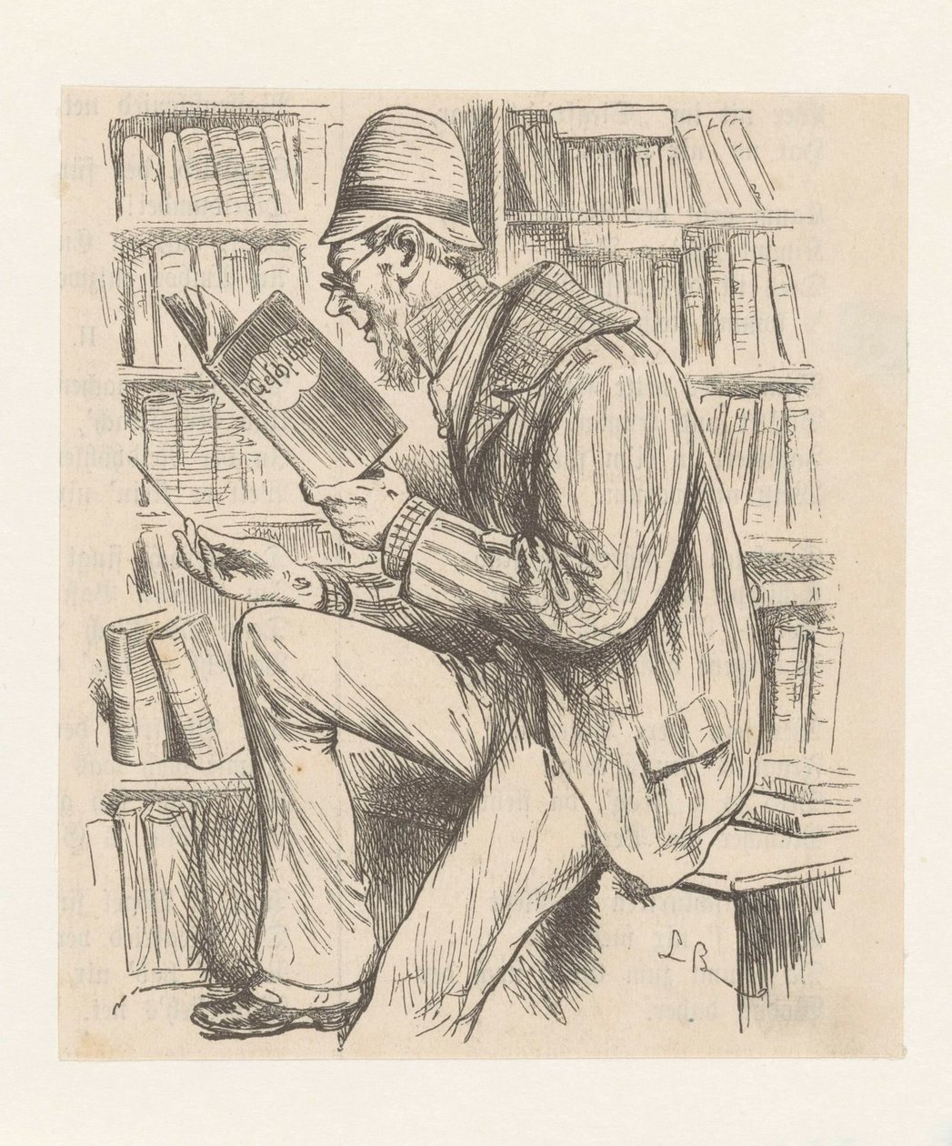 Homem em uma livraria de Monogrammist LB (Duitsland 19e eeuw)