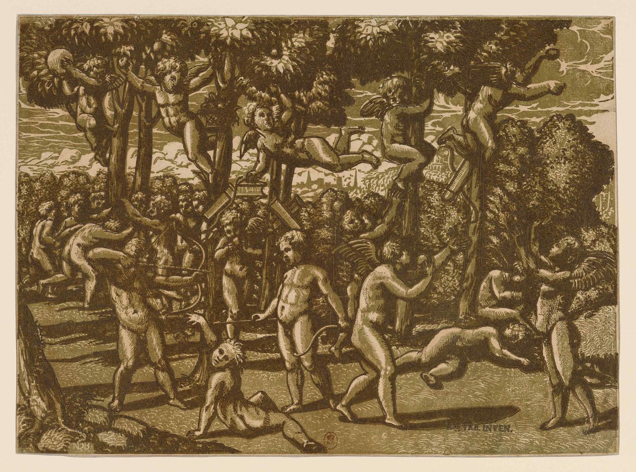 Putti Jogando Depois de Rafael, 1544. de Monogrammist NDB