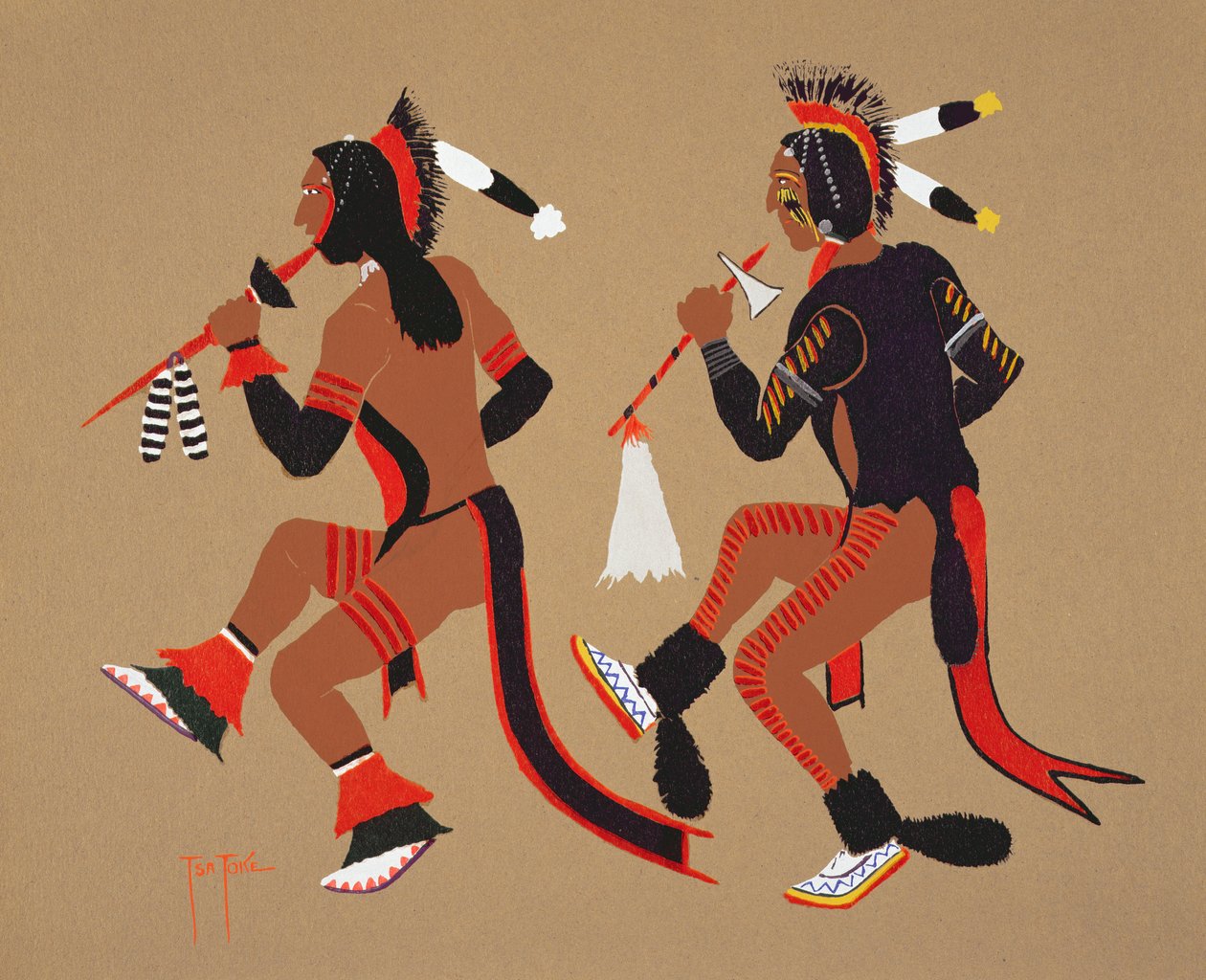 Dança de Soldados de Cão (pochoir print) de Monroe Tsatoke