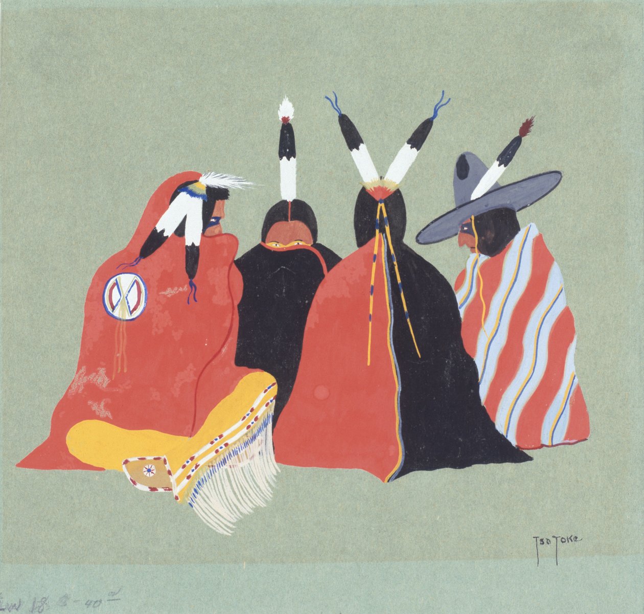 Kiowa Making Medicine, 1929 (tempera sobre papel) de Monroe Tsatoke