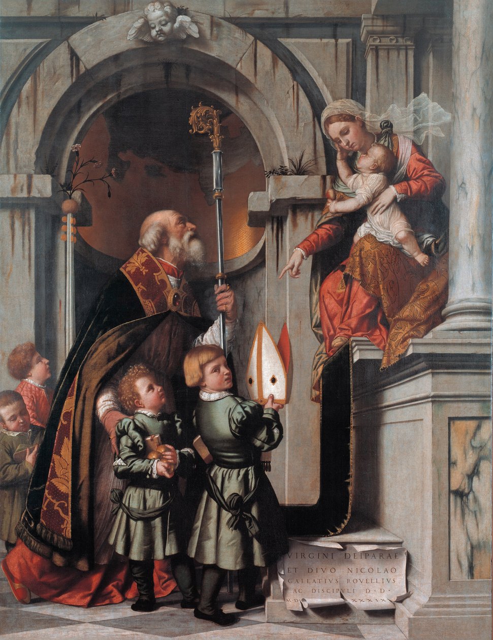 São Nicolau de Bari apresenta os estudantes Rovelli a Madonna e Child de Moretto da Brescia