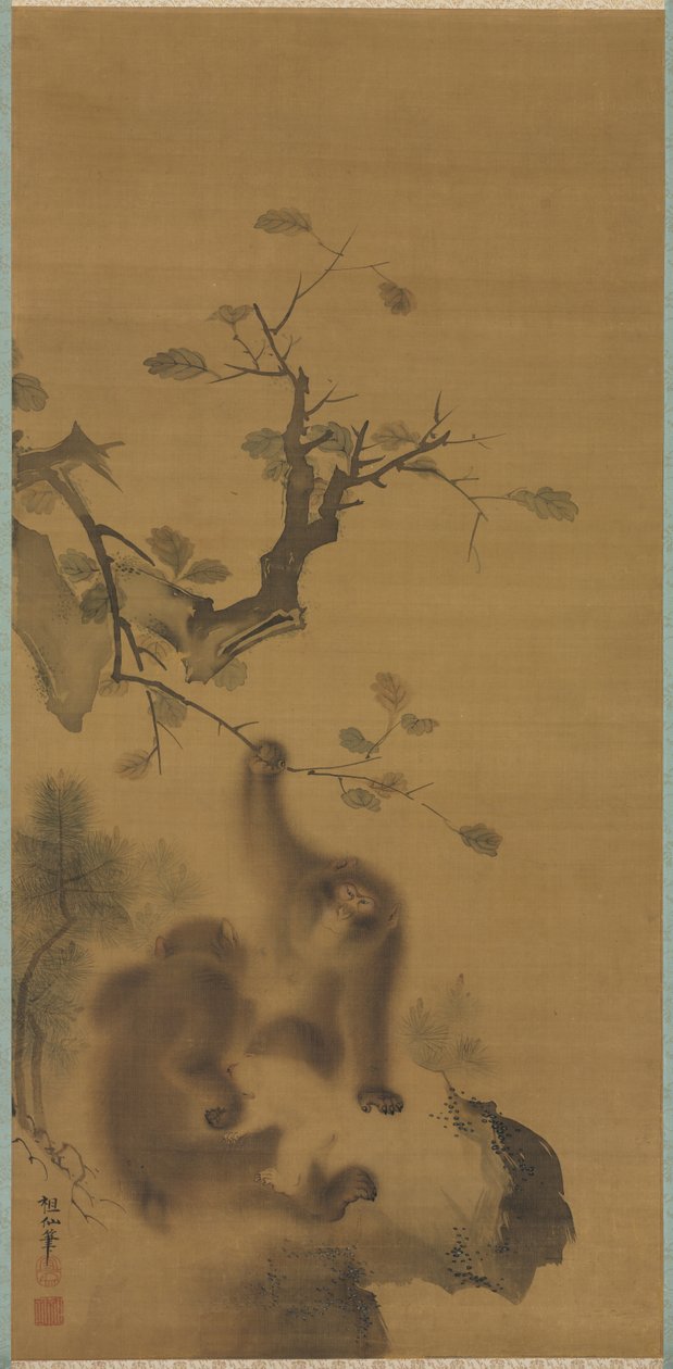 Macacos em uma borda da rocha, 1615-1868. de Mori Sosen