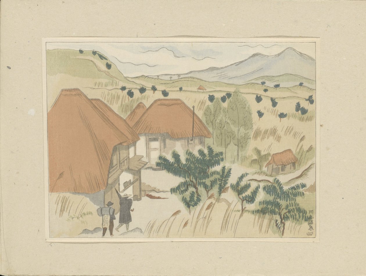 Fontes de água quente de Kawakami Kawakami Onsen (título no objeto) Parte dois, área de Aizu (título da série) Dai nishû, Aizu no bu (título da série) Impressões de paisagens japonesas (título da série) Nihon fûkei hanga (título da série) de Morita Tsunetomo
