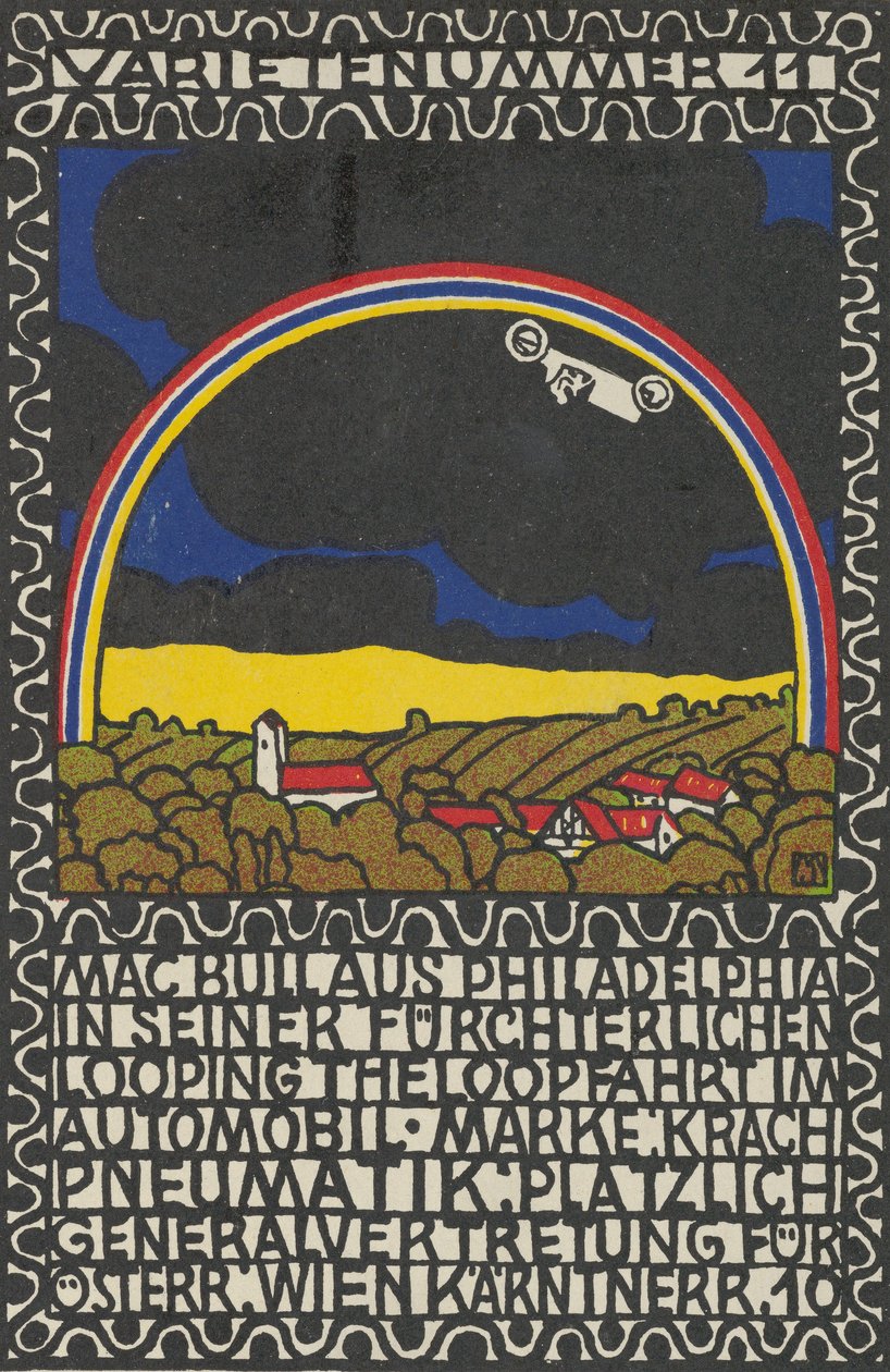 Variety Act 11: Mac Bull da Filadélfia em seu assustador passeio de loop-the-loop em seu carro ..., 1907. de Moritz Jung