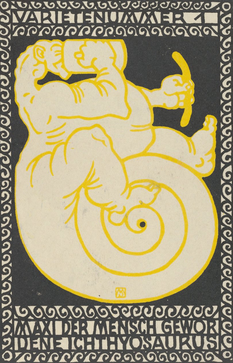 Ato de variedades 1: Maxi, o ictiossauro, transformado em homem Ato de variedades 1: Maxi der Mensch Gewor D..., 1907. de Moritz Jung
