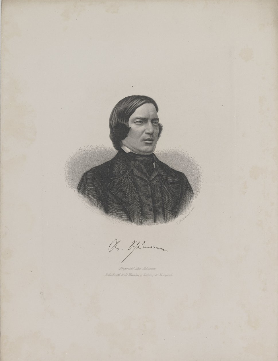 Retrato do compositor Robert Schumann 1810-1856, c. 1840. de Moritz Laemmel
