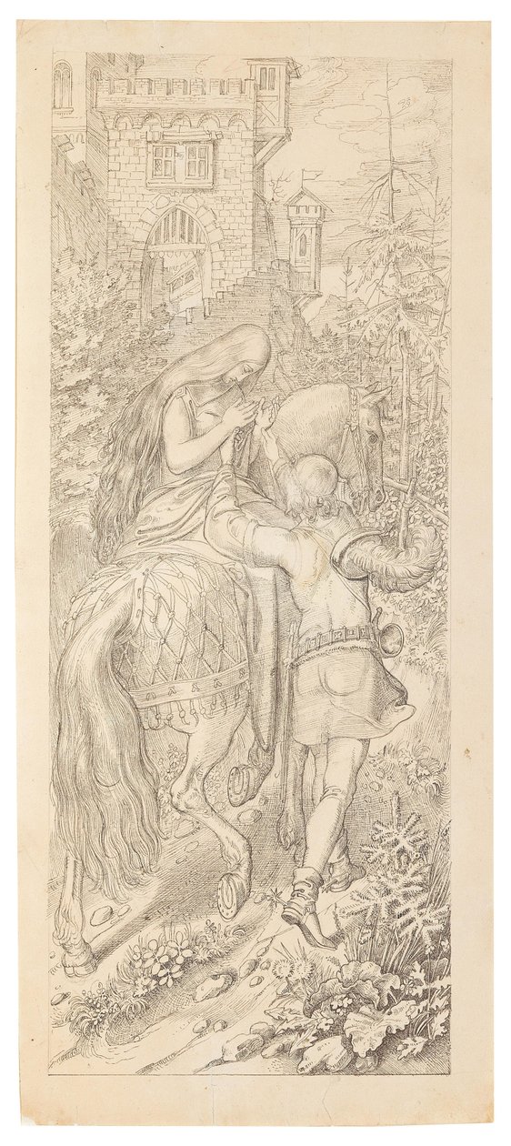 Uma cena do conto de fadas Os sete corvos e sua irmã fiel, 1830-1831. de Moritz Ludwig von Schwind