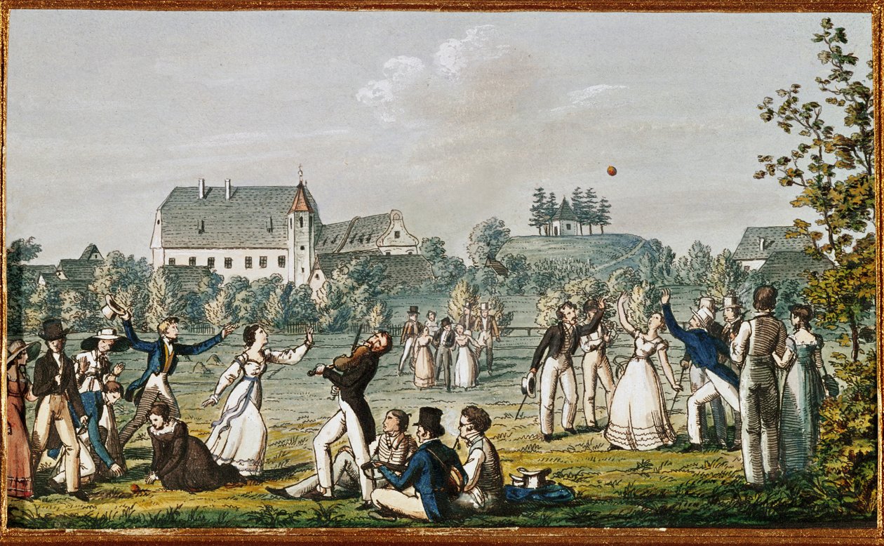 Um jogo de bola em Atzenbrugg ... (gravura) de Moritz Ludwig von Schwind