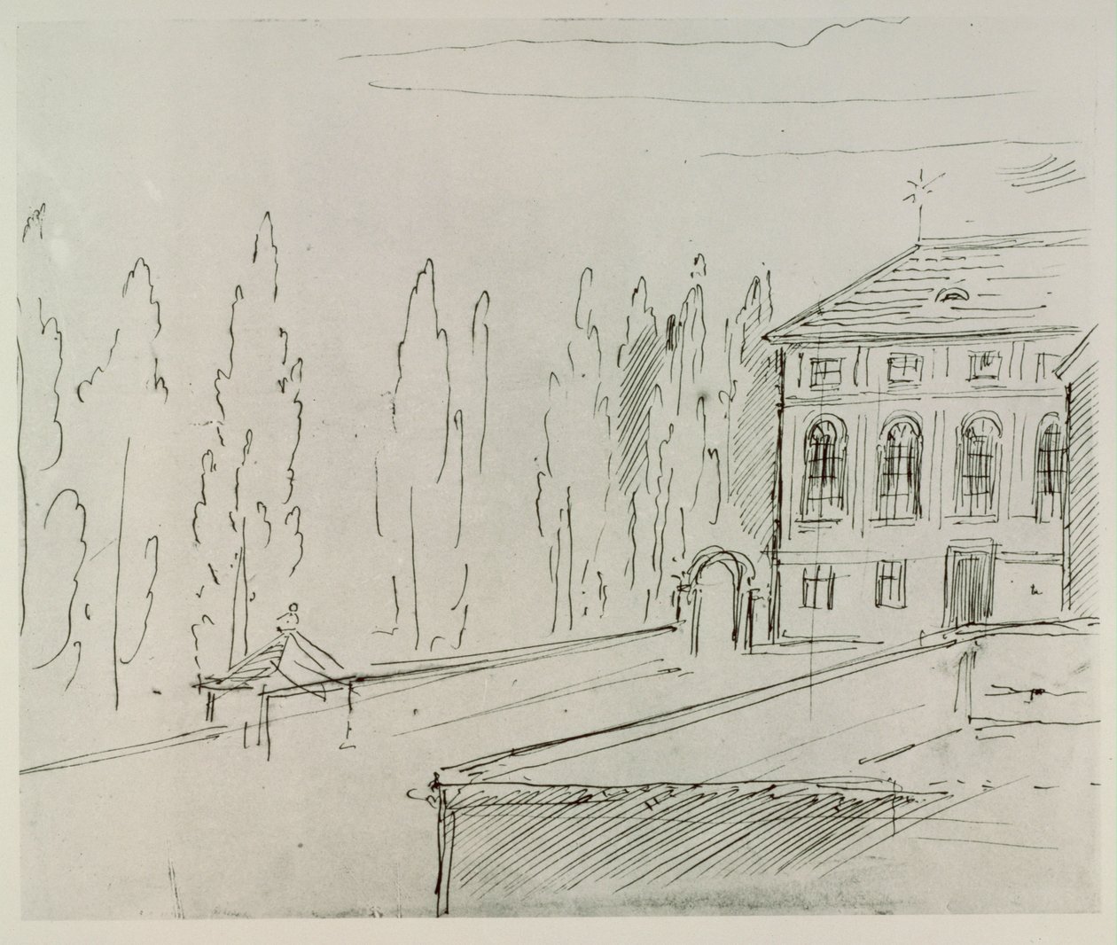 Fachada da Haus zum goldenen Mondschein perto da Karlskirche, Viena, onde Schwind viveu ... de Moritz Ludwig von Schwind