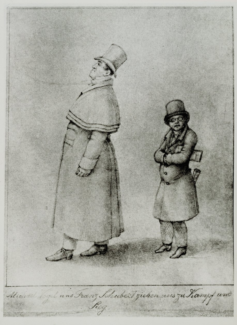 Johann Michael Vogl e Franz Schubert marchando para a batalha e a vitória ... (gravura) de Moritz Ludwig von Schwind