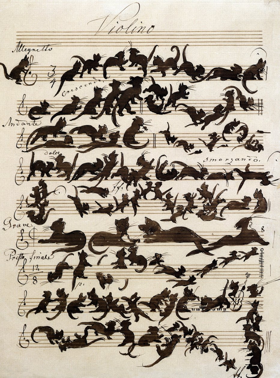 A Sinfonia do Gato (Die Katzensymphony) desenho de Moritz von Schwind de 1868. Staatliche kunsthalle karlsruhe. de Moritz Ludwig von Schwind
