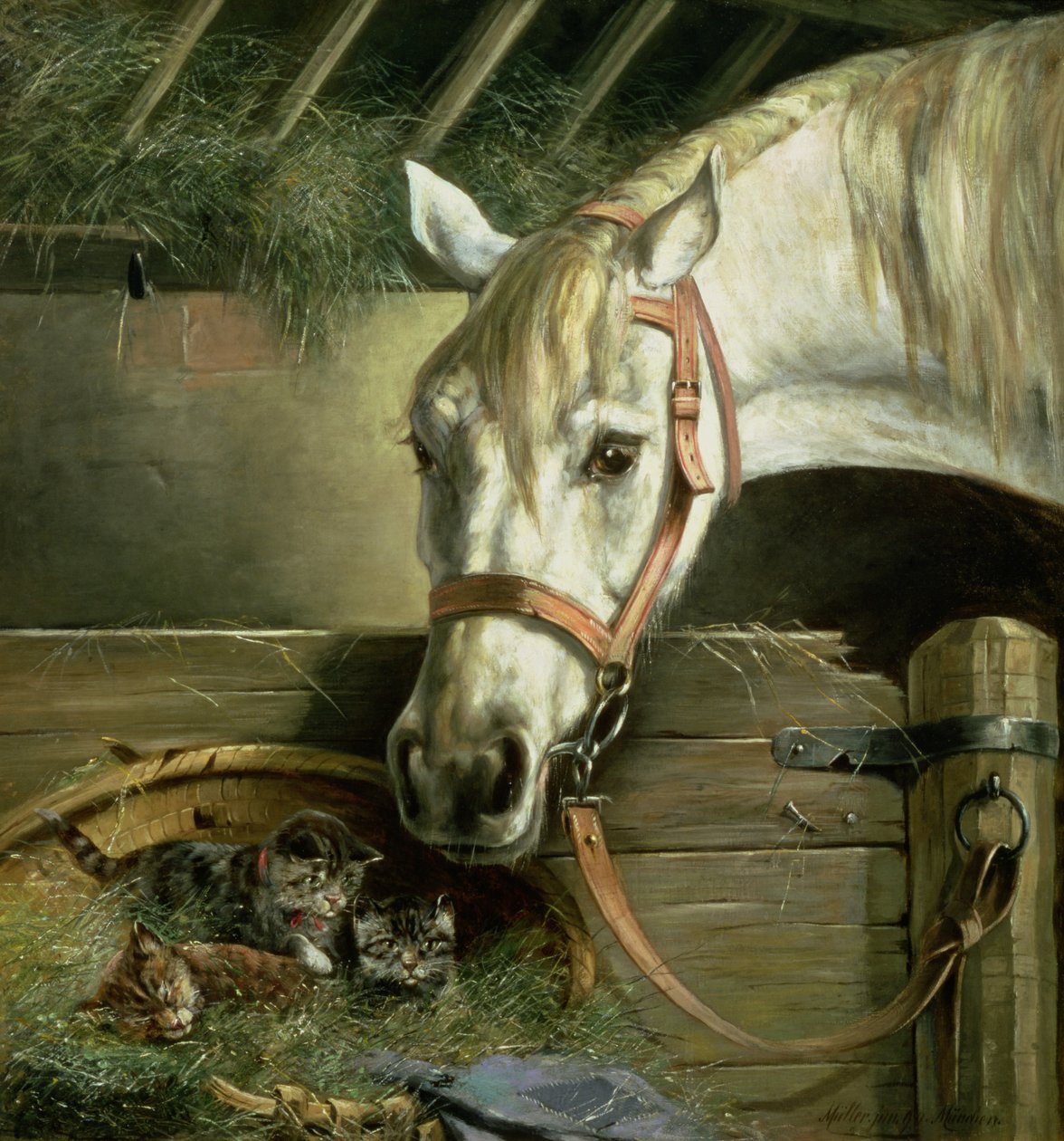 Cavalo e gatinhos, 1890 de Moritz Muller