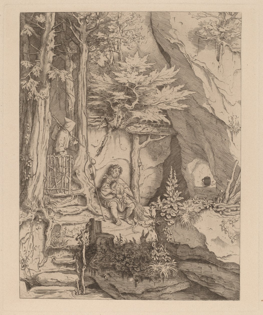 Um monge com um tocador de gaita de foles de Moritz Ludwig von Schwind