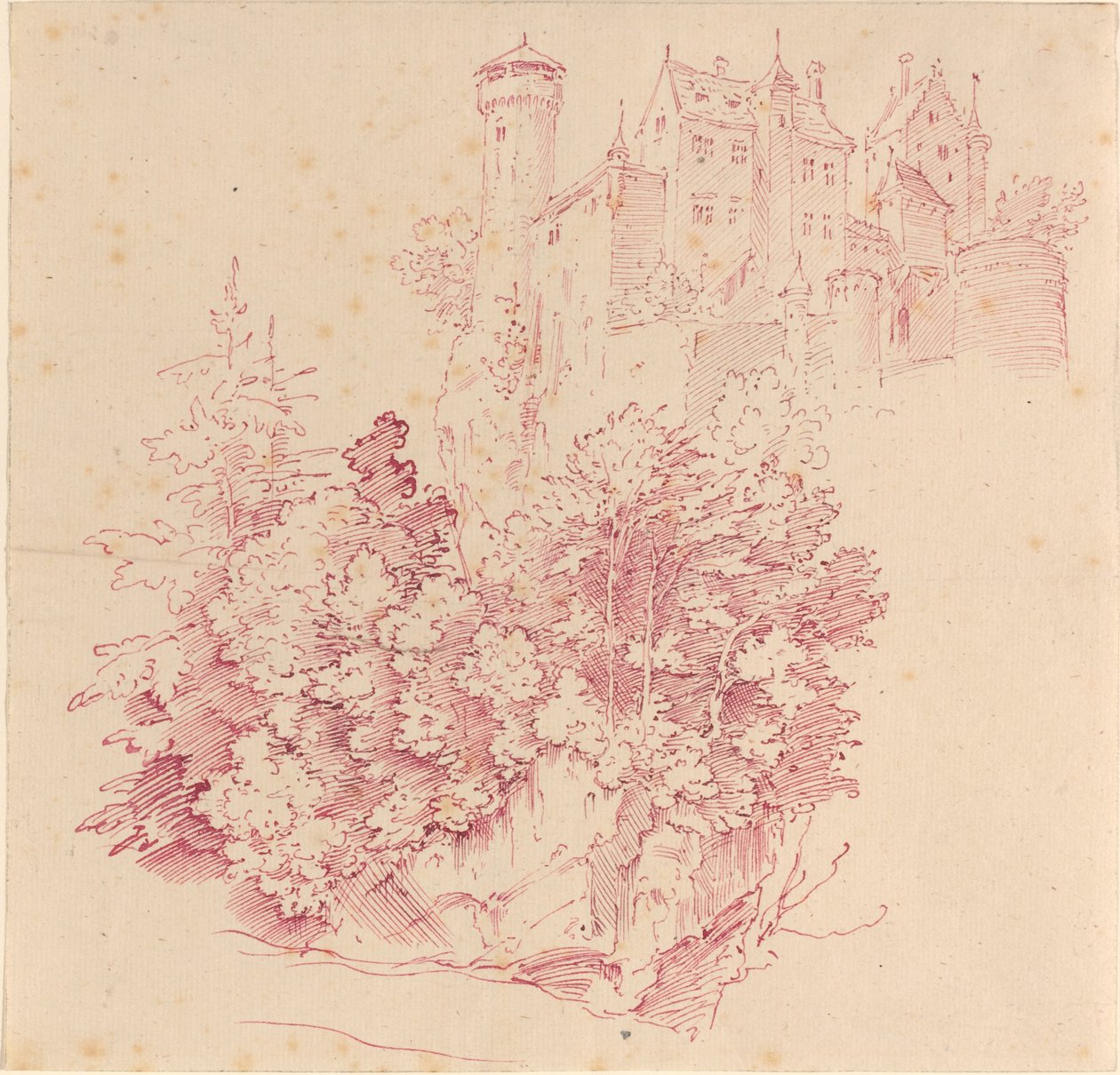 Castelo fortificado em um penhasco alto de Moritz Ludwig von Schwind