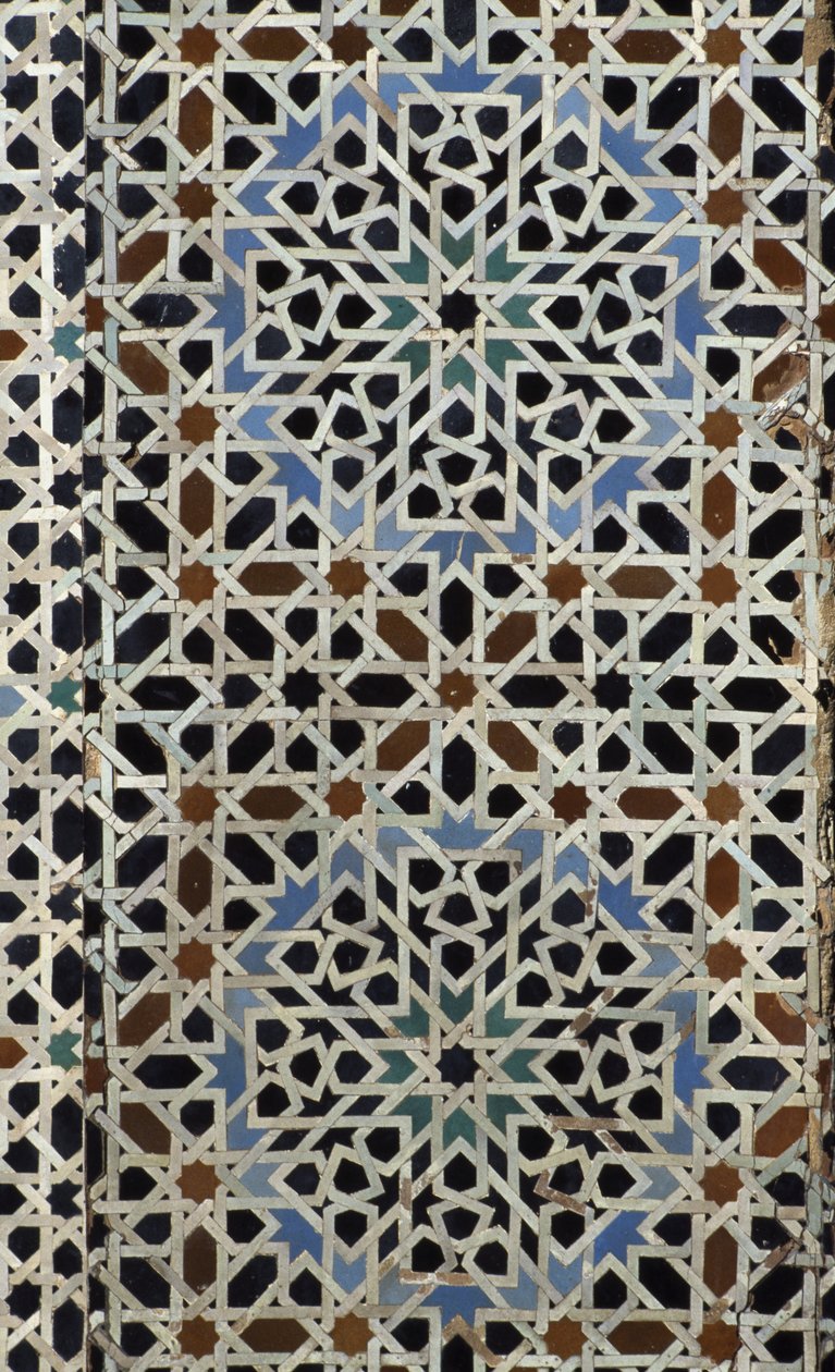 Bou Inania Madrasa, zellij tilework, c14th (cerâmica) de Moroccan School