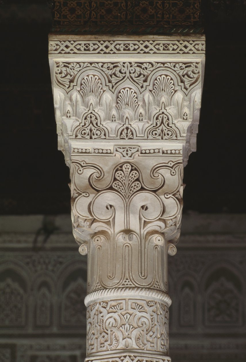 Kasbah de Thamiel glaoui, capital (estuque) de Moroccan School