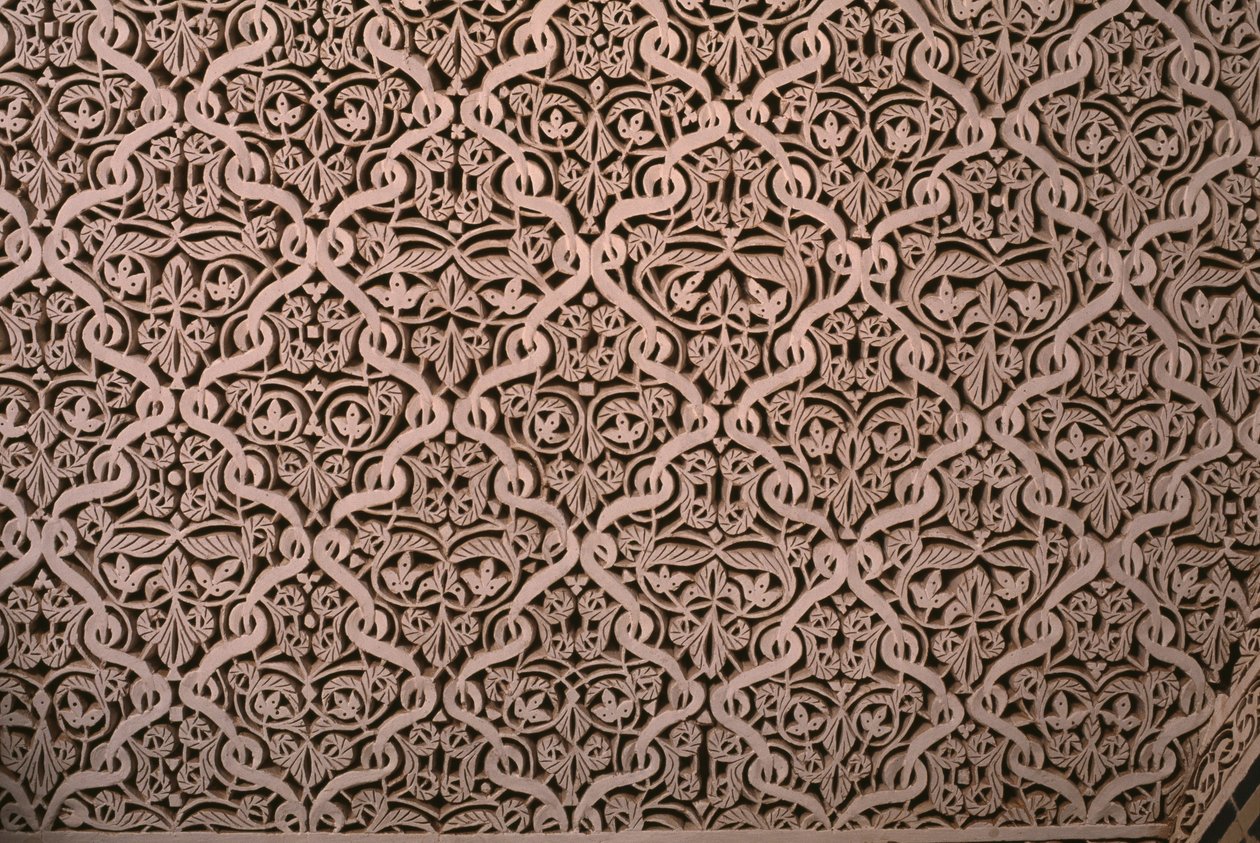 Kasbah de Thamiel glaoui, estuque, detalhe (cerâmica) de Moroccan School