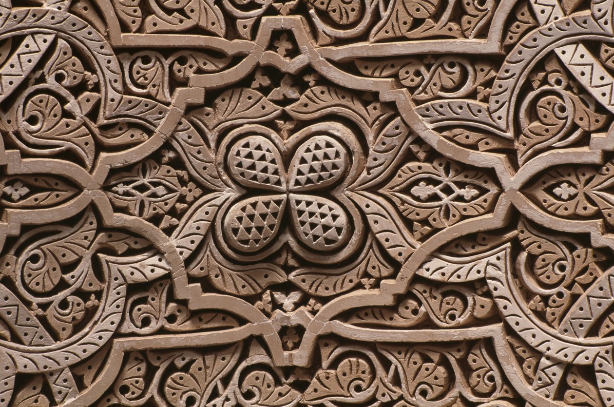 Kasbah de Thamiel glaoui, estuque, detalhe (cerâmica) de Moroccan School