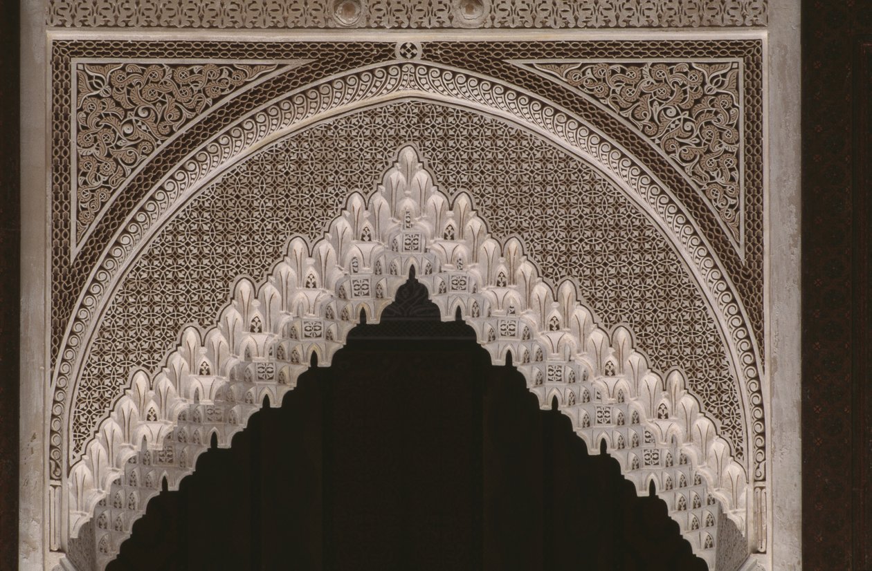 Kasbah de Thamiel glaoui, estuque, detalhe (cerâmica) de Moroccan School