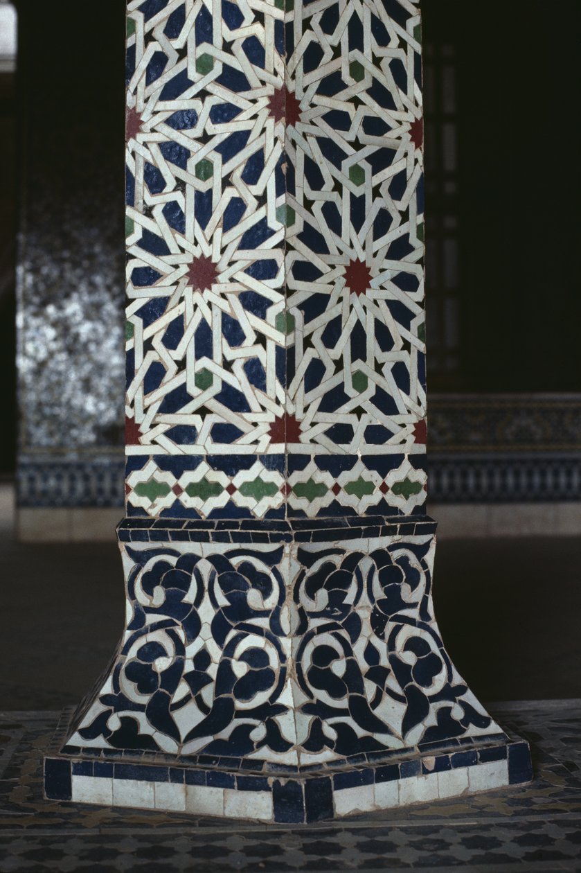Kasbah de Thamiel glaoui, zellij tilework, detalhe (cerâmica) de Moroccan School