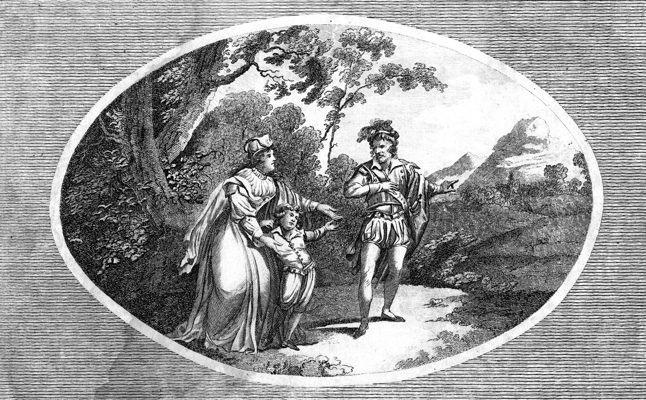 Rainha Margaret apresentando seu filho a um ladrão por proteção. de Morris