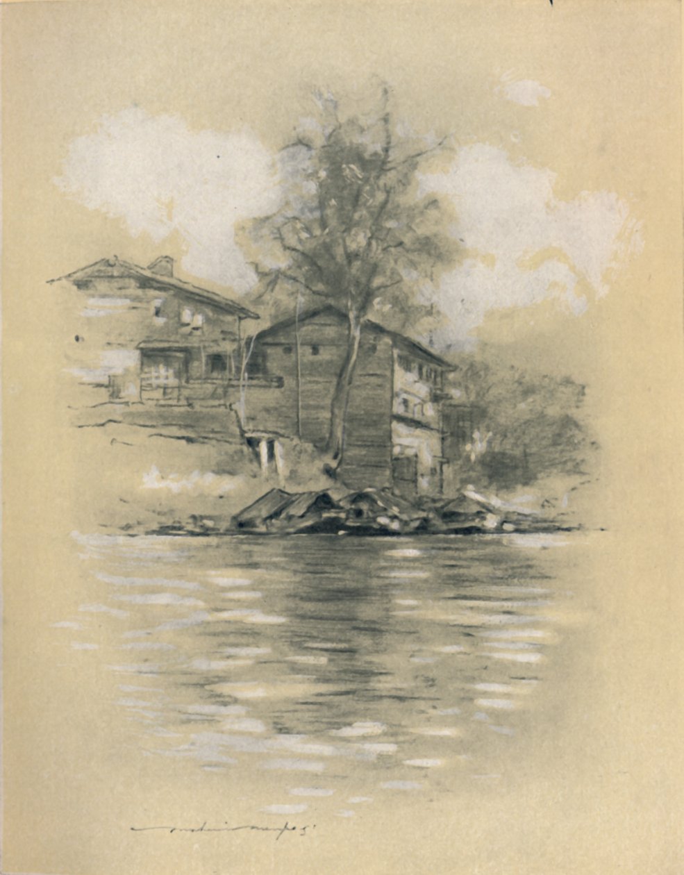 Habitação fluvial em Srinagar, 1903 de Mortimer L Menpes