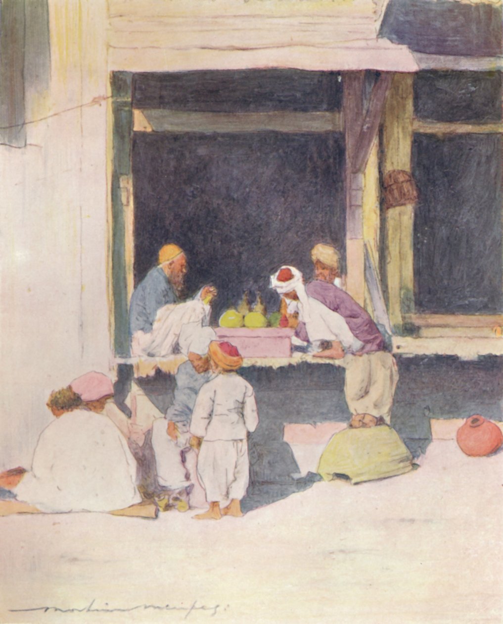 Um bazar em Peshawur, 1905 de Mortimer Ludington Menpes
