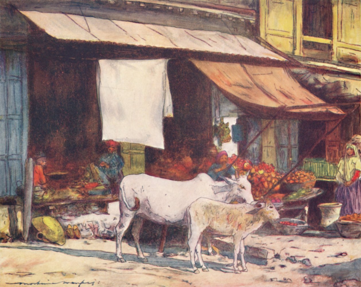 Um canto do mercado de frutas, Delhi, 1905 de Mortimer Ludington Menpes