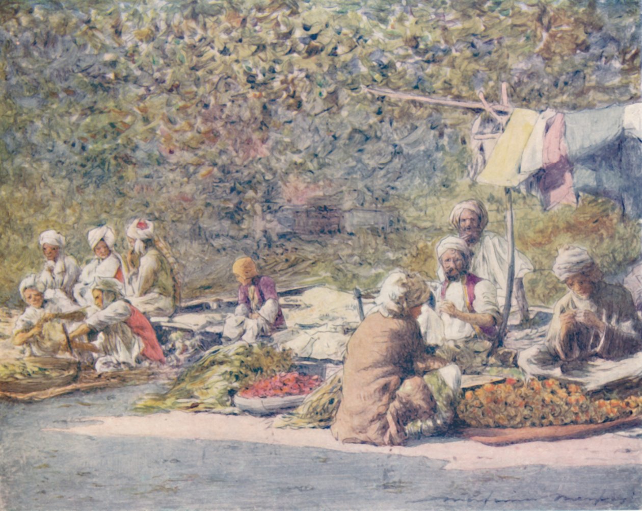 Um mercado de vegetais, Peshawur, 1905 de Mortimer Ludington Menpes