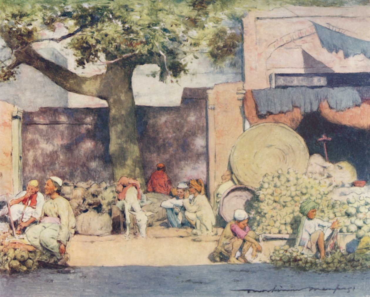 Barracas de frutas em Delhi, 1905 de Mortimer Ludington Menpes