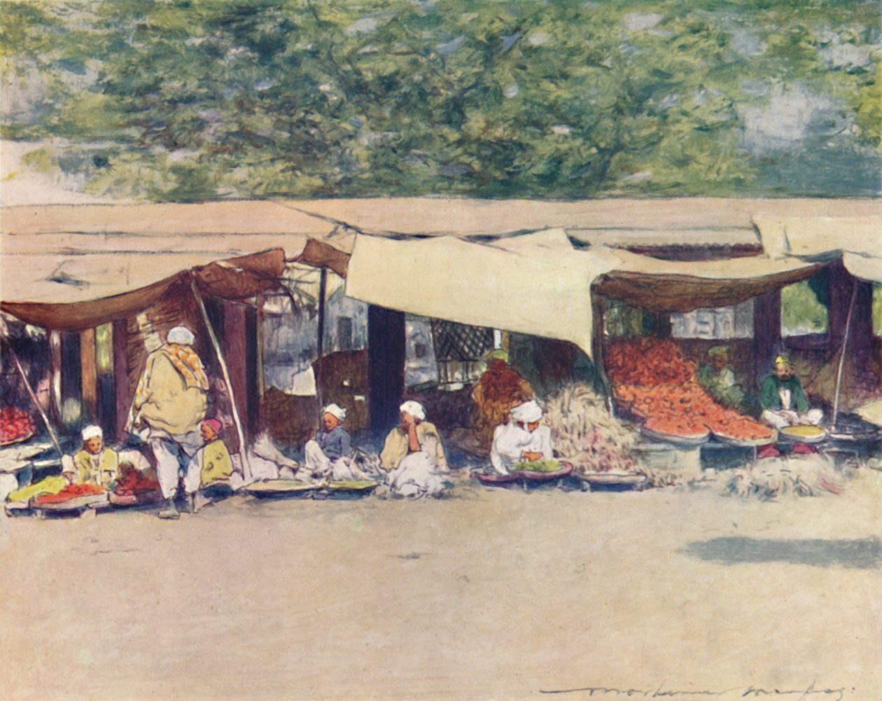 Dia do mercado em Peshawur, 1905 de Mortimer Ludington Menpes