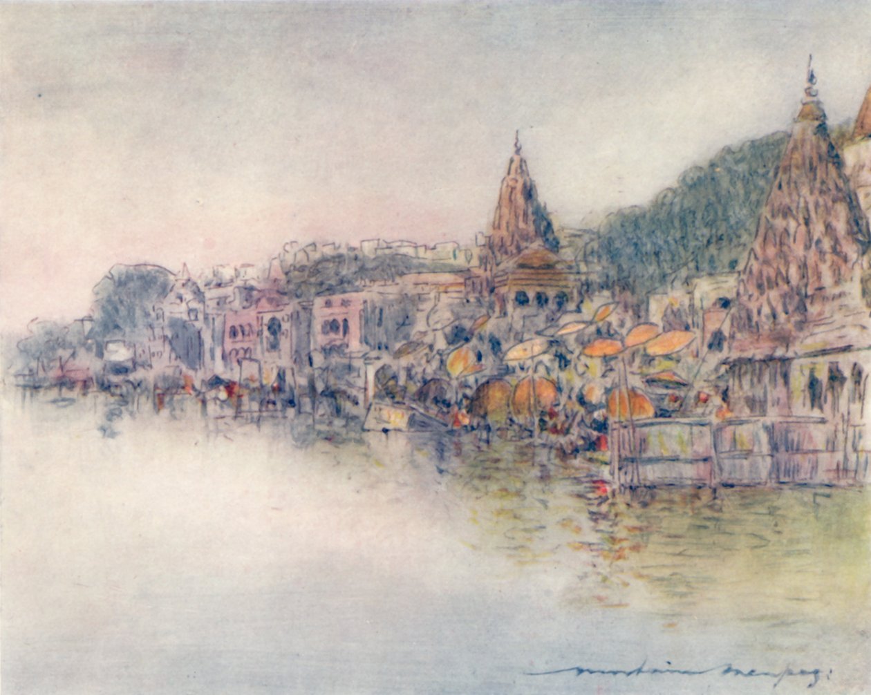 Nas margens do rio Santo, Benares, 1905 de Mortimer Ludington Menpes