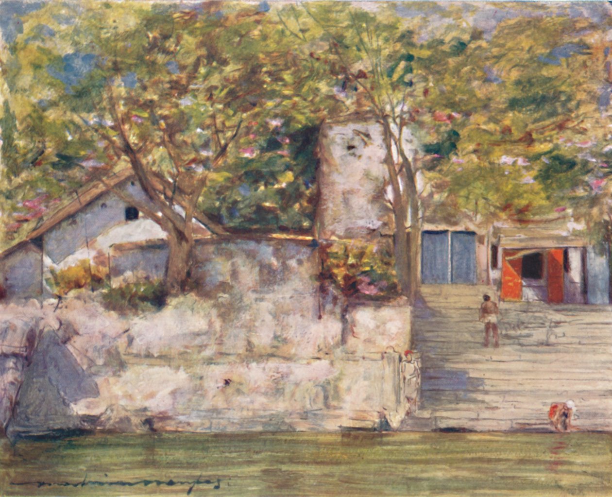 Nas escadarias do rio em Agra, 1905 de Mortimer Ludington Menpes