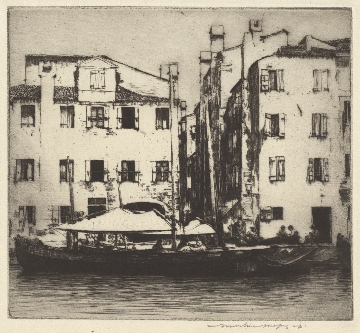 Barcos em um canal, ilha veneziana de Mortimer Menpes
