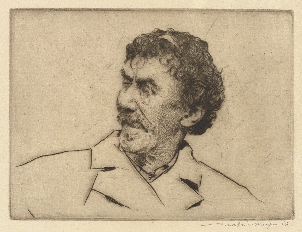 Whistler, olhando para a direita, monóculo do olho esquerdo de Mortimer Menpes